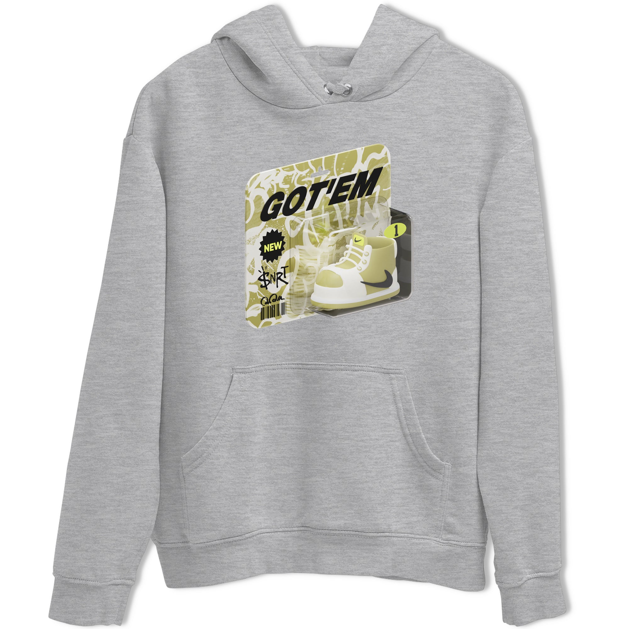 Air Jordan 1 Travis Scott Golf Olive shirt to match jordans Vintage Toy Packaging sneaker tees AJ1 Travis Scott Golf Olive SNRT Sneaker Release Tees Unisex Heather Grey 2 T-Shirt