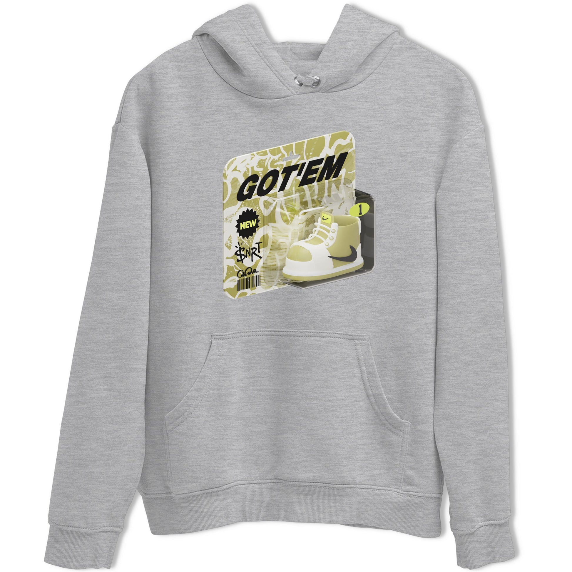 Air Jordan 1 Travis Scott Golf Olive shirt to match jordans Vintage Toy Packaging sneaker tees AJ1 Travis Scott Golf Olive SNRT Sneaker Release Tees Unisex Heather Grey 2 T-Shirt