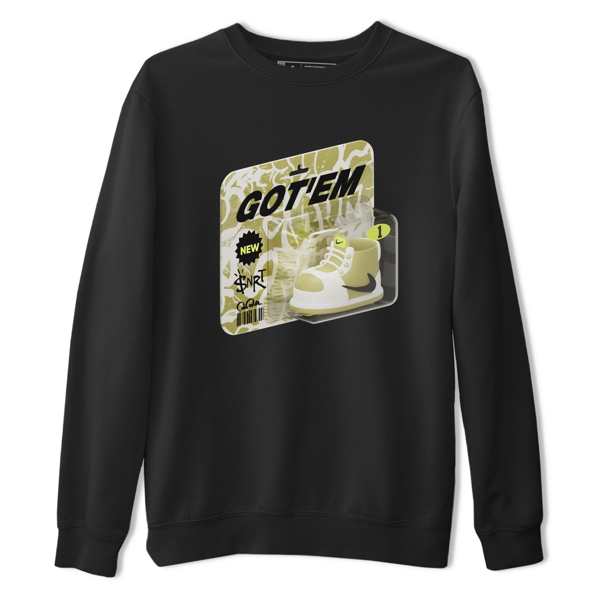 Air Jordan 1 Travis Scott Golf Olive shirt to match jordans Vintage Toy Packaging sneaker tees AJ1 Travis Scott Golf Olive SNRT Sneaker Release Tees Unisex Black 2 T-Shirt