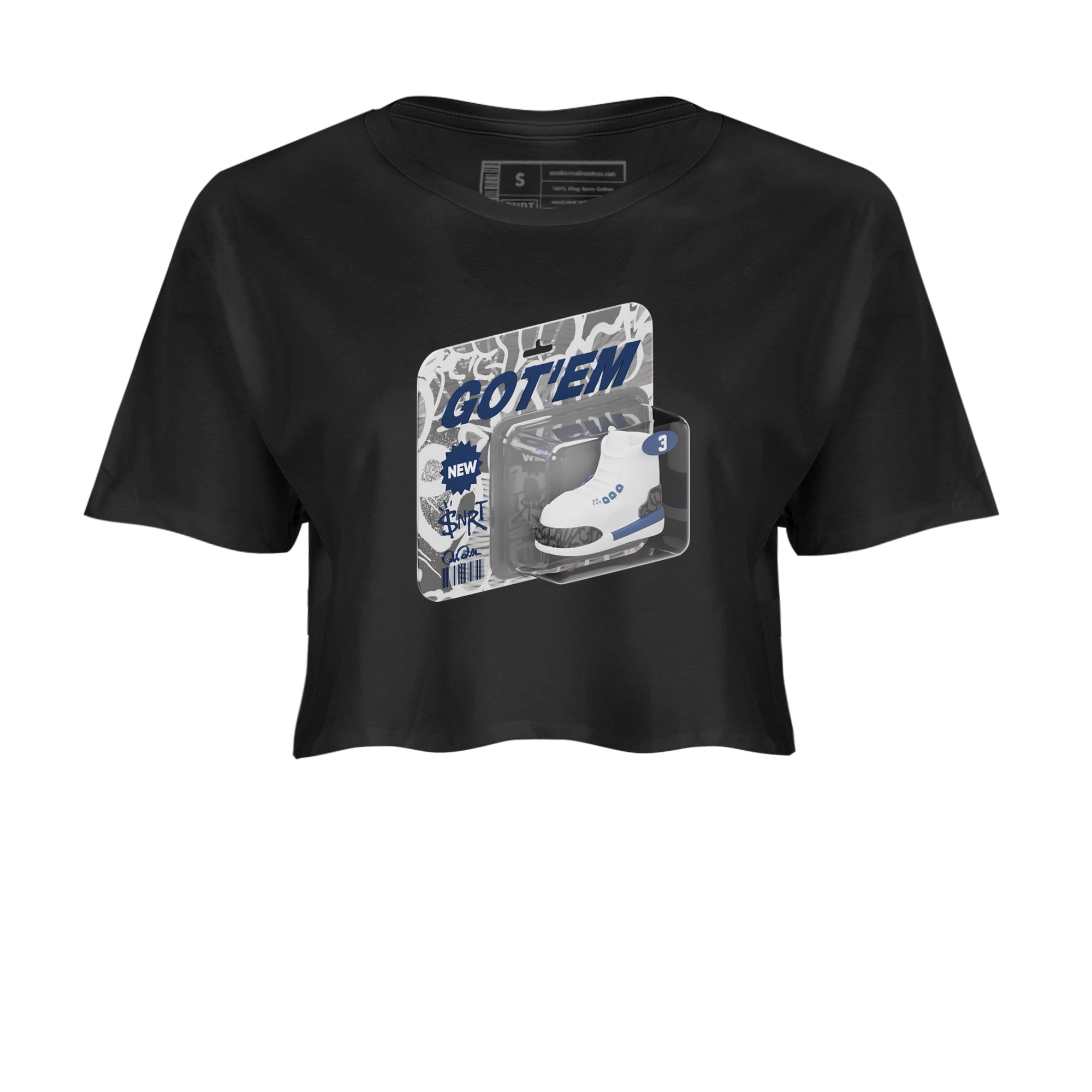 3s Midnight Navy 2023 shirt to match jordans Vintage Toy Packaging sneaker tees Air Jordan 3 Midnight Navy 2023 SNRT Sneaker Release Tees Black 2 crop length shirt