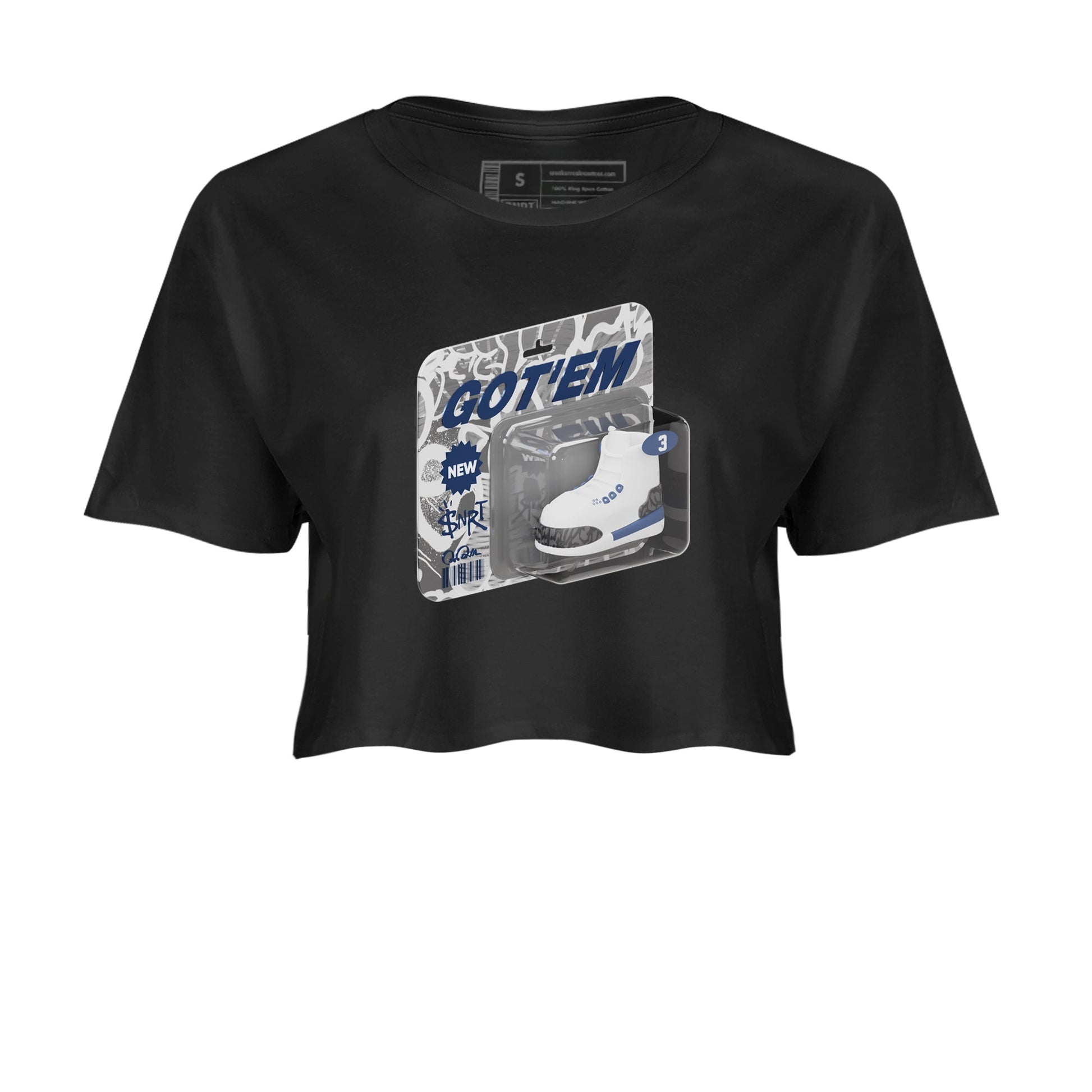 3s Midnight Navy 2023 shirt to match jordans Vintage Toy Packaging sneaker tees Air Jordan 3 Midnight Navy 2023 SNRT Sneaker Release Tees Black 2 crop length shirt