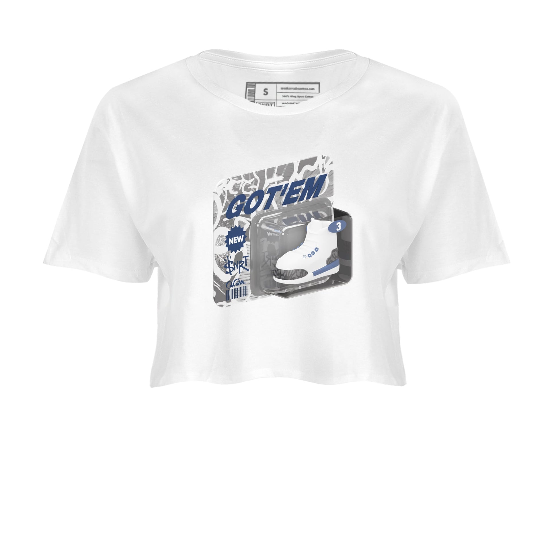 3s Midnight Navy 2023 shirt to match jordans Vintage Toy Packaging sneaker tees Air Jordan 3 Midnight Navy 2023 SNRT Sneaker Release Tees White 2 crop length shirt