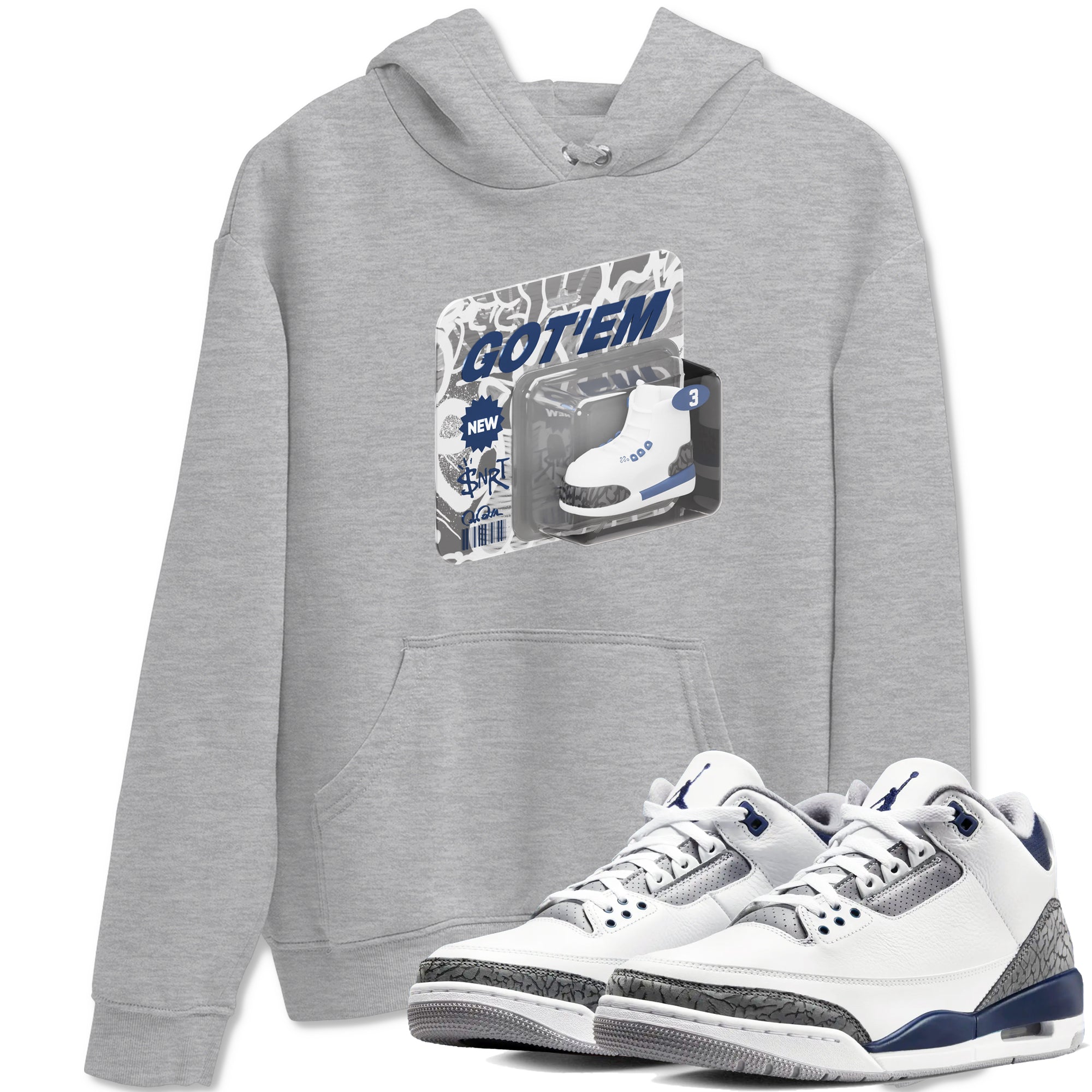 3s Midnight Navy 2023 shirt to match jordans Vintage Toy Packaging sneaker tees Air Jordan 3 Midnight Navy 2023 SNRT Sneaker Release Tees unisex cotton Heather Grey 1 crew neck shirt