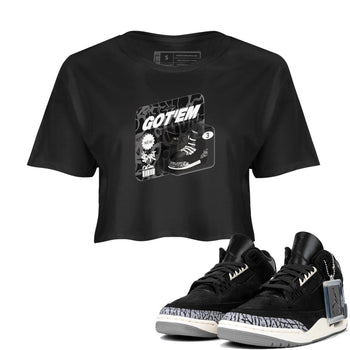 Air Jordan 3 Off Noir shirt to match jordans Vintage Toy Packaging sneaker tees AJ3 Off Noir SNRT Sneaker Release Tees Black 1 Crop T-Shirt