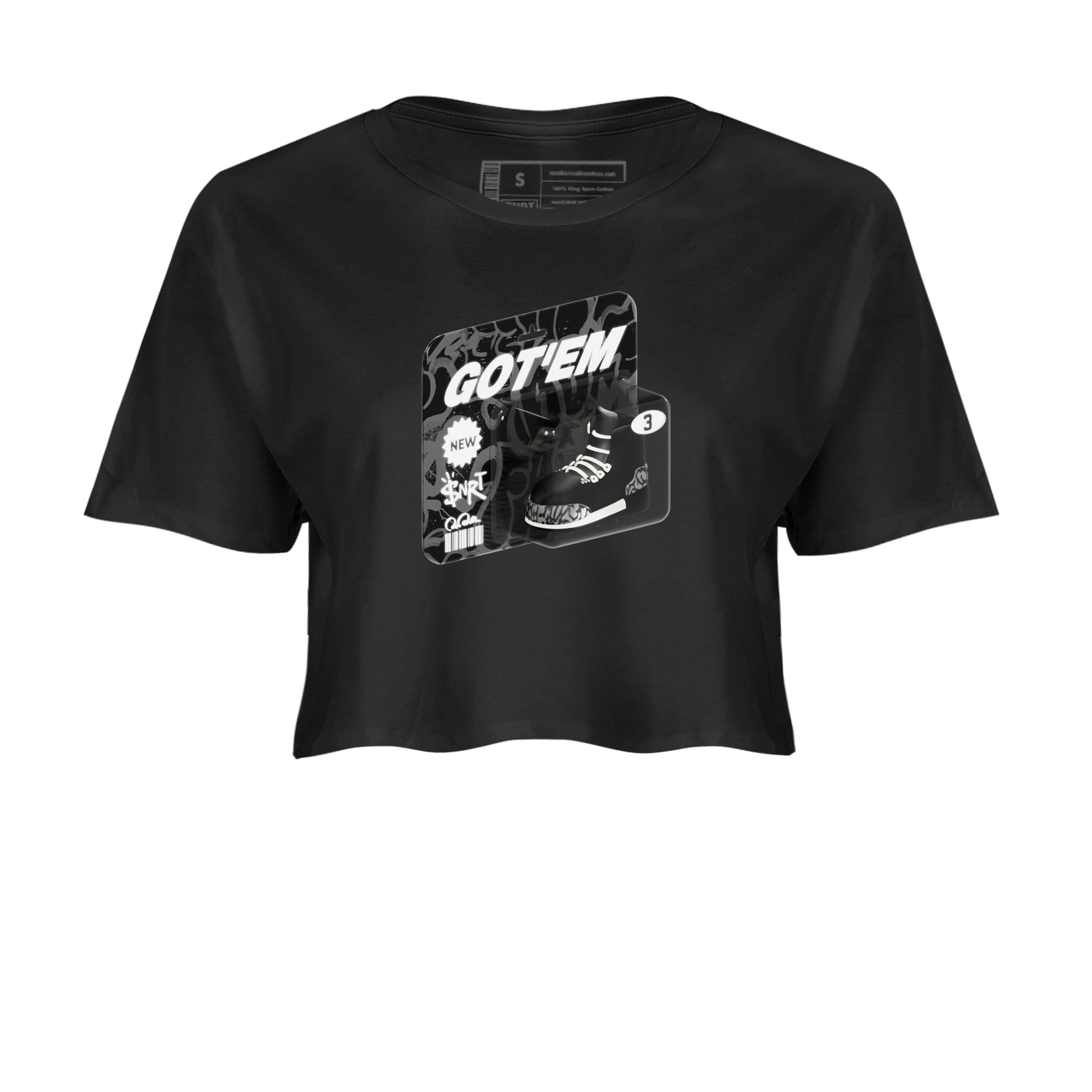 Air Jordan 3 Off Noir shirt to match jordans Vintage Toy Packaging sneaker tees AJ3 Off Noir SNRT Sneaker Release Tees Black 2 Crop T-Shirt