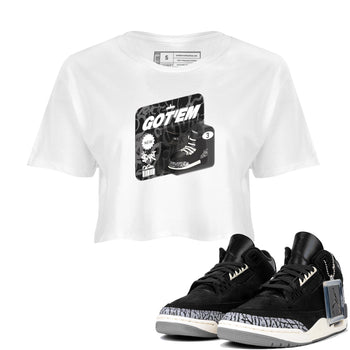 Air Jordan 3 Off Noir shirt to match jordans Vintage Toy Packaging sneaker tees AJ3 Off Noir SNRT Sneaker Release Tees White 1 Crop T-Shirt
