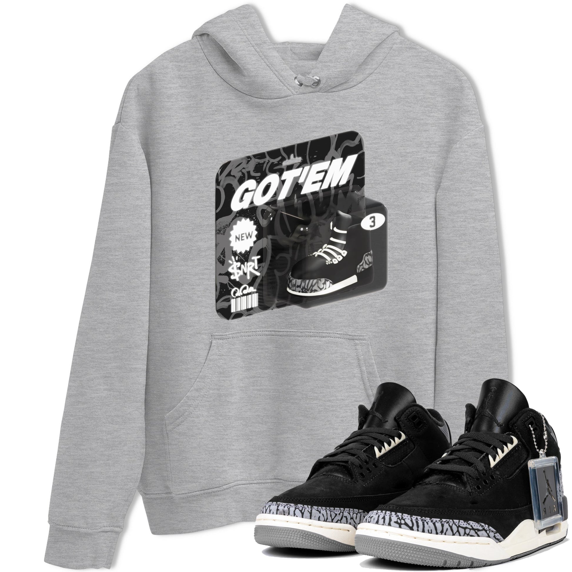 Air Jordan 3 Off Noir shirt to match jordans Vintage Toy Packaging sneaker tees AJ3 Off Noir SNRT Sneaker Release Tees Unisex Heather Grey 1 T-Shirt