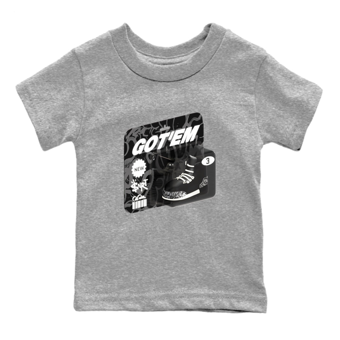 Air Jordan 3 Off Noir shirt to match jordans Vintage Toy Packaging sneaker tees AJ3 Off Noir SNRT Sneaker Release Tees Baby Toddler Heather Grey 2 T-Shirt