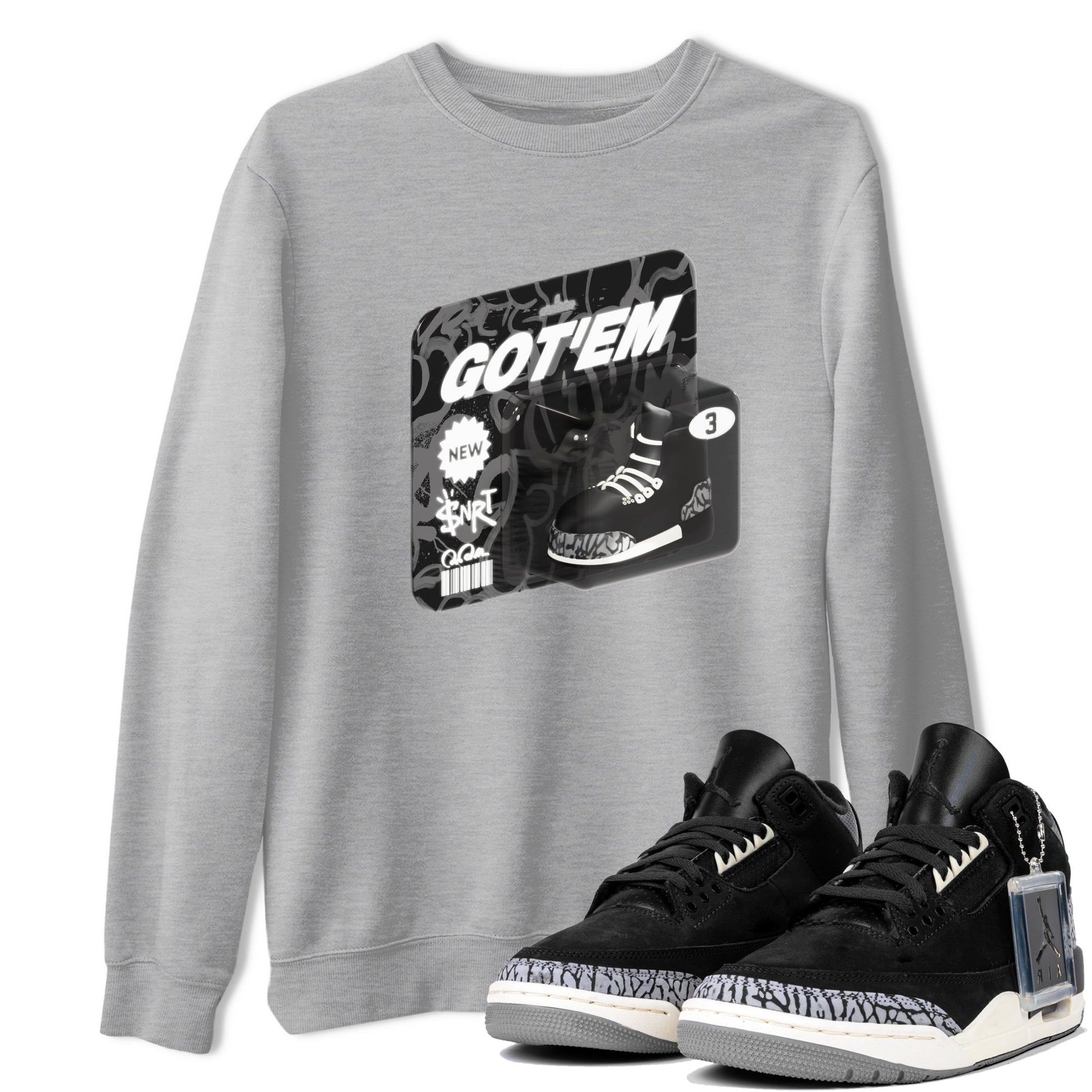 Air Jordan 3 Off Noir shirt to match jordans Vintage Toy Packaging sneaker tees AJ3 Off Noir SNRT Sneaker Release Tees Unisex Heather Grey 1 T-Shirt