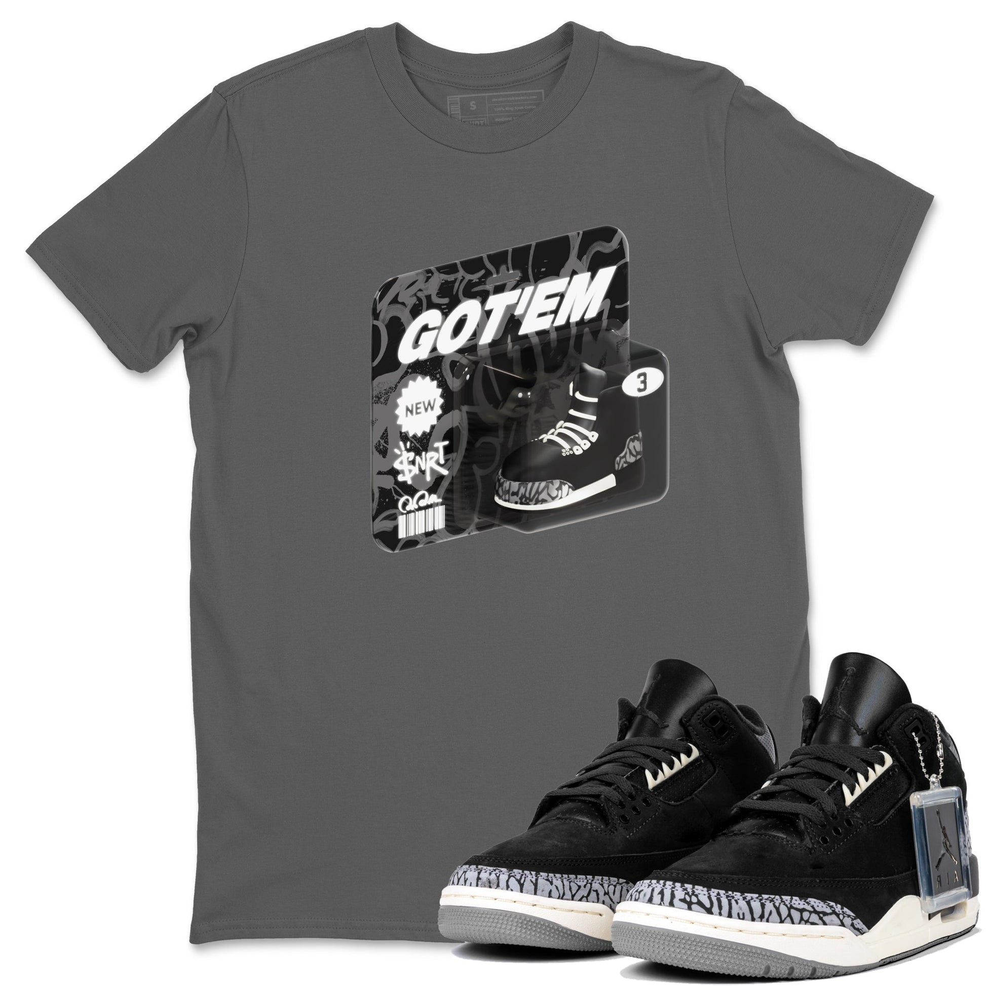 Air Jordan 3 Off Noir shirt to match jordans Vintage Toy Packaging sneaker tees AJ3 Off Noir SNRT Sneaker Release Tees Unisex Cool Grey 1 T-Shirt