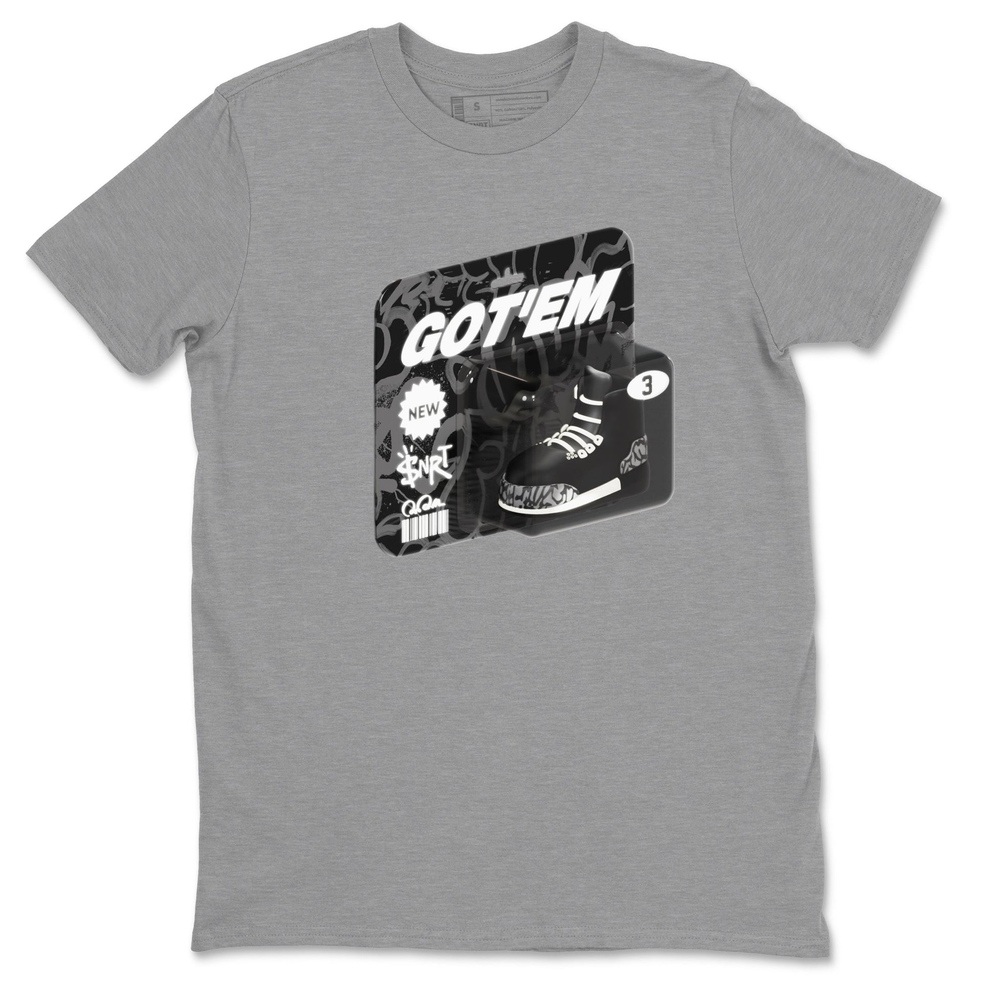 Air Jordan 3 Off Noir shirt to match jordans Vintage Toy Packaging sneaker tees AJ3 Off Noir SNRT Sneaker Release Tees Unisex Heather Grey 2 T-Shirt