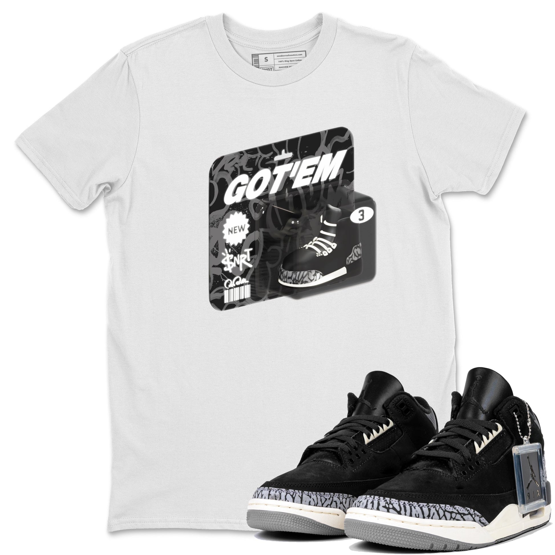 Air Jordan 3 Off Noir shirt to match jordans Vintage Toy Packaging sneaker tees AJ3 Off Noir SNRT Sneaker Release Tees Unisex White 1 T-Shirt