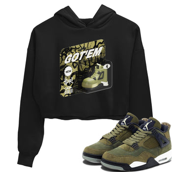 Air Jordan 4 Medium Olive shirt to match jordans Vintage Toy Packaging sneaker tees AJ4 Medium Olive SNRT Sneaker Release Tees Black 1 Crop T-Shirt