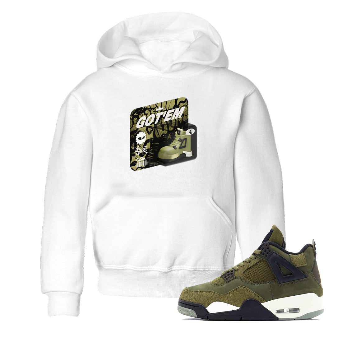 Air Jordan 4 Medium Olive shirt to match jordans Vintage Toy Packaging sneaker tees AJ4 Medium Olive SNRT Sneaker Release Tees Baby Toddler White 1 T-Shirt