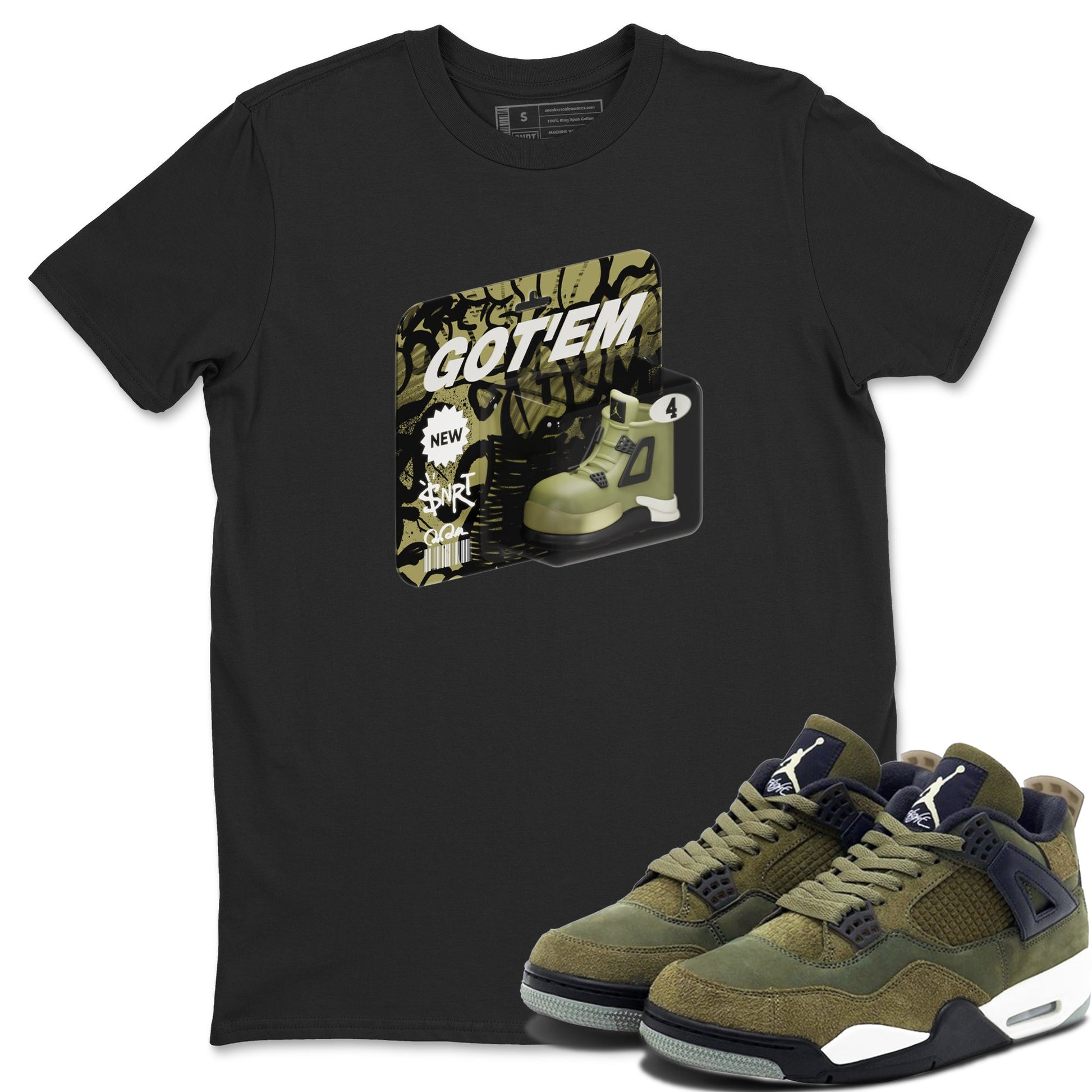 Air Jordan 4 Medium Olive shirt to match jordans Vintage Toy Packaging sneaker tees AJ4 Medium Olive SNRT Sneaker Release Tees Unisex Black 1 T-Shirt