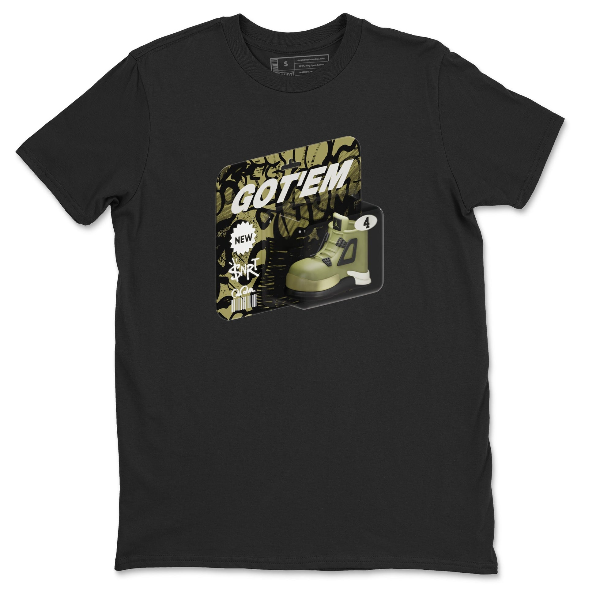 Air Jordan 4 Medium Olive shirt to match jordans Vintage Toy Packaging sneaker tees AJ4 Medium Olive SNRT Sneaker Release Tees Unisex Black 2 T-Shirt