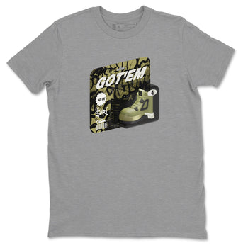 Air Jordan 4 Medium Olive shirt to match jordans Vintage Toy Packaging sneaker tees AJ4 Medium Olive SNRT Sneaker Release Tees Unisex Heather Grey 2 T-Shirt