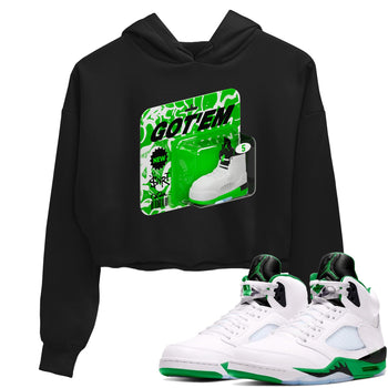 5s Lucky Green shirt to match jordans Vintage Toy Packaging sneaker tees Air Jordan 5 Lucky Green SNRT Sneaker Release Tees Black 1 Crop T-Shirt