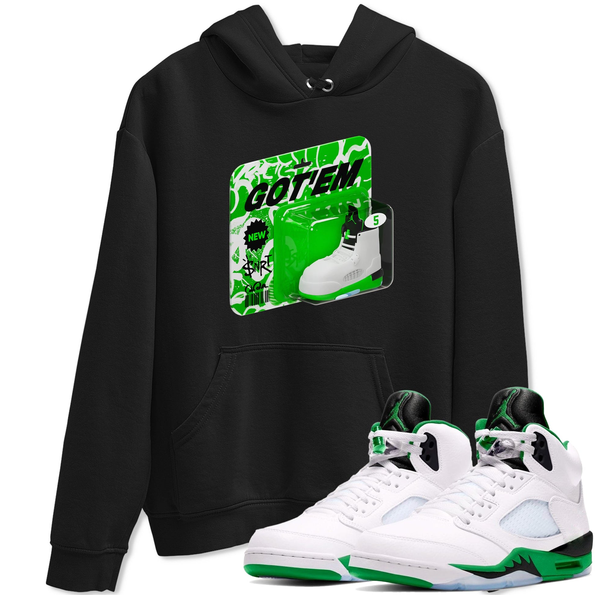 5s Lucky Green shirt to match jordans Vintage Toy Packaging sneaker tees Air Jordan 5 Lucky Green SNRT Sneaker Release Tees Unisex Black 1 T-Shirt