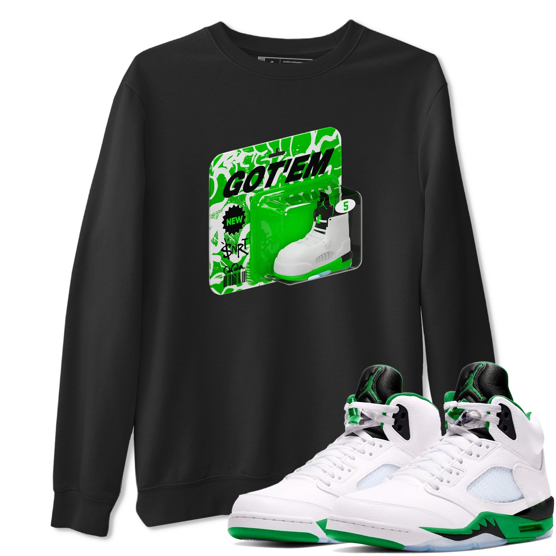 5s Lucky Green shirt to match jordans Vintage Toy Packaging sneaker tees Air Jordan 5 Lucky Green SNRT Sneaker Release Tees Unisex Black 1 T-Shirt