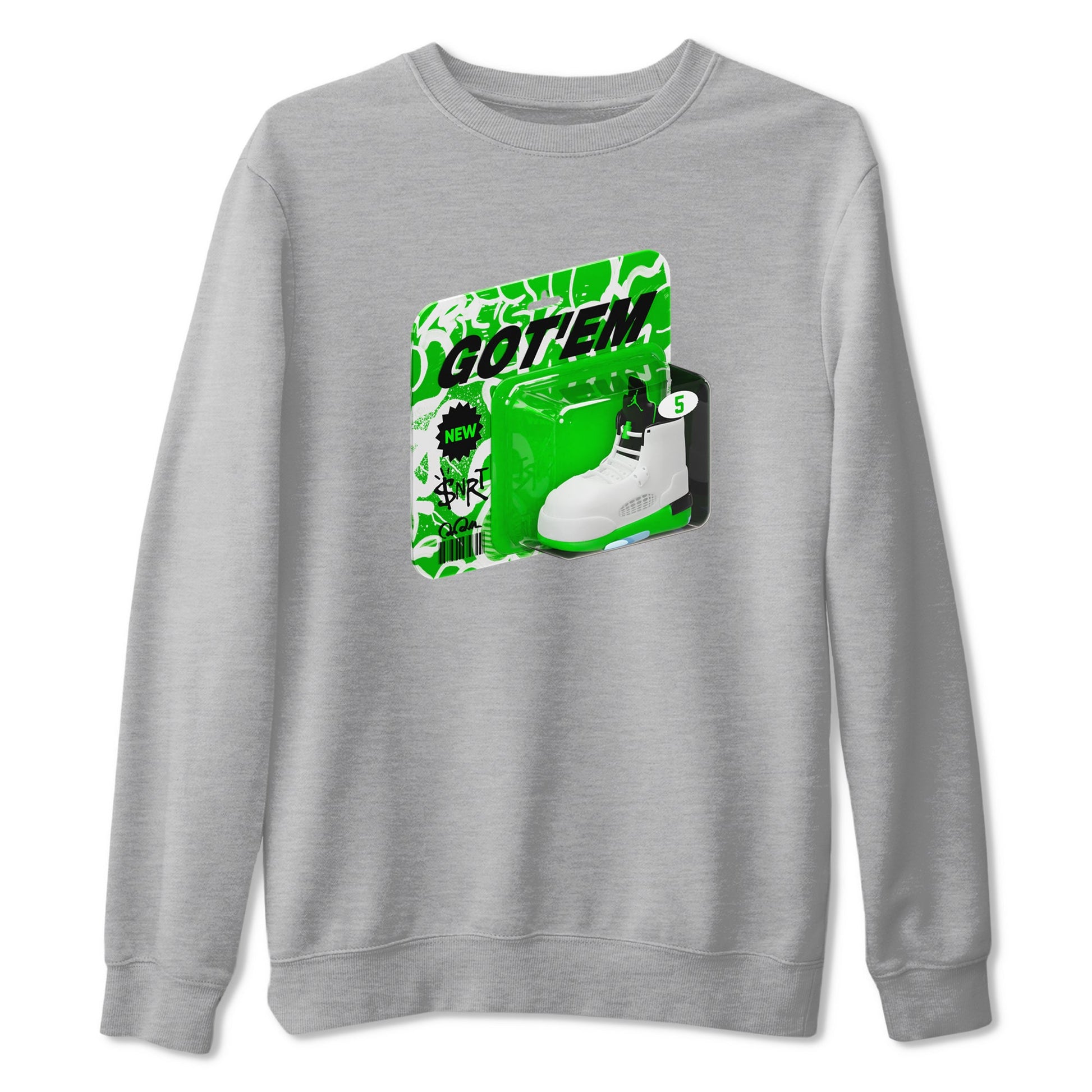 5s Lucky Green shirt to match jordans Vintage Toy Packaging sneaker tees Air Jordan 5 Lucky Green SNRT Sneaker Release Tees Unisex Heather Grey 2 T-Shirt