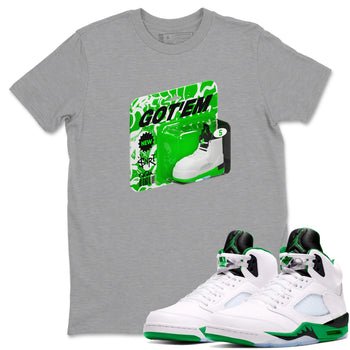 5s Lucky Green shirt to match jordans Vintage Toy Packaging sneaker tees Air Jordan 5 Lucky Green SNRT Sneaker Release Tees Unisex Heather Grey 1 T-Shirt