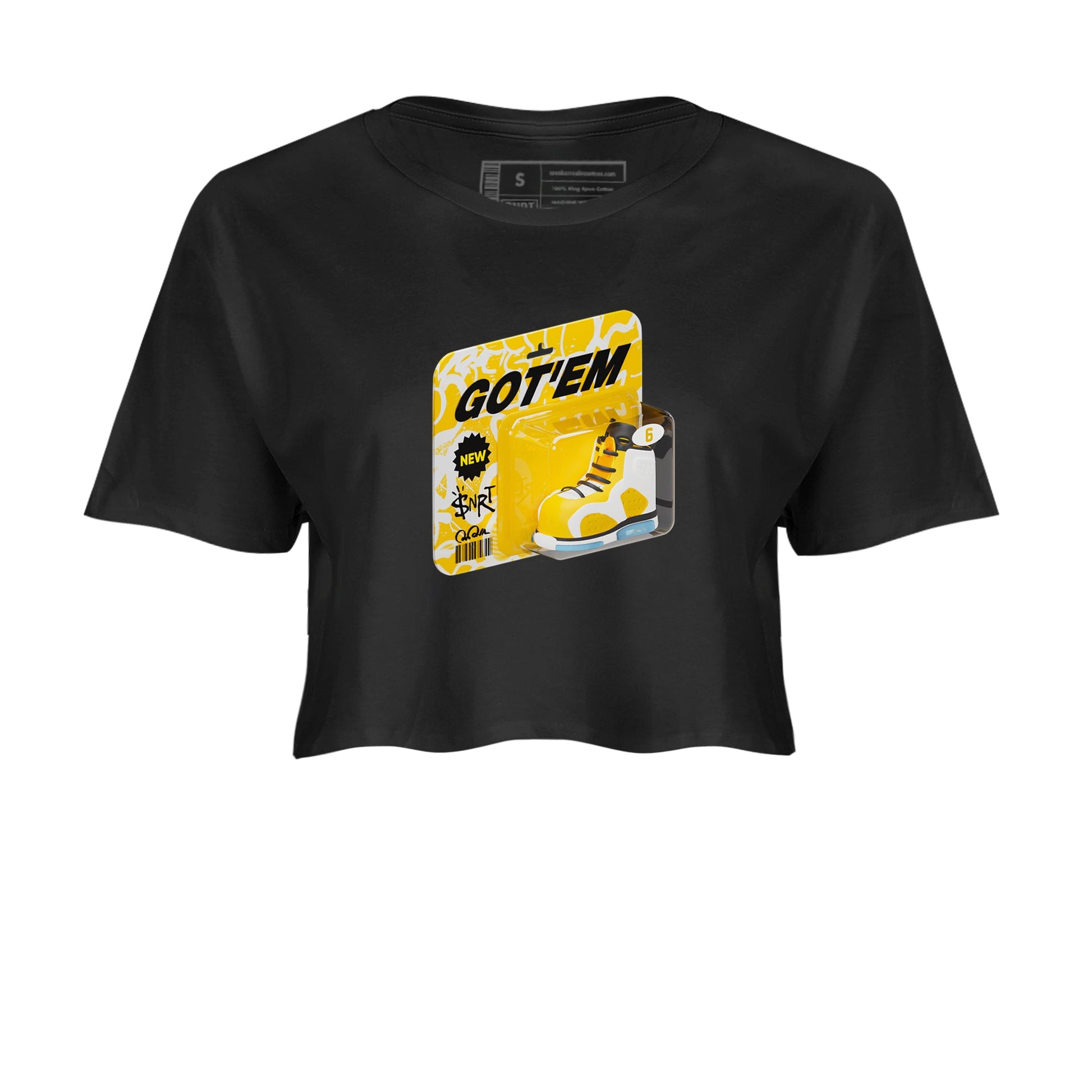 Air Jordan 6 Yellow Ochre shirt to match jordans Vintage Toy Packaging sneaker tees AJ6 Yellow Ochre SNRT Sneaker Release Tees Black 2 Crop T-Shirt