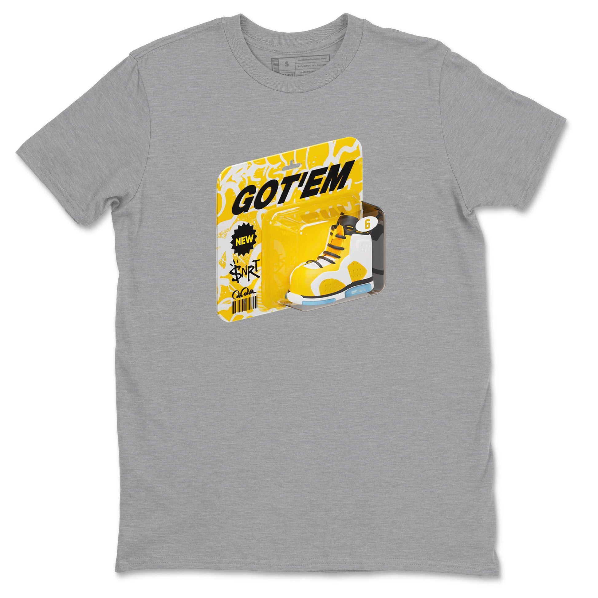 Air Jordan 6 Yellow Ochre shirt to match jordans Vintage Toy Packaging sneaker tees AJ6 Yellow Ochre SNRT Sneaker Release Tees Unisex Heather Grey 2 T-Shirt