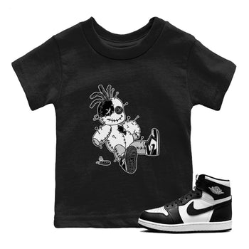 Jordan 1 Black White unique Halloween sneaker tee Voodoo Doll Sneaker Tees Jordan 1 Black White Sneaker Release Tees Kids Shirts
