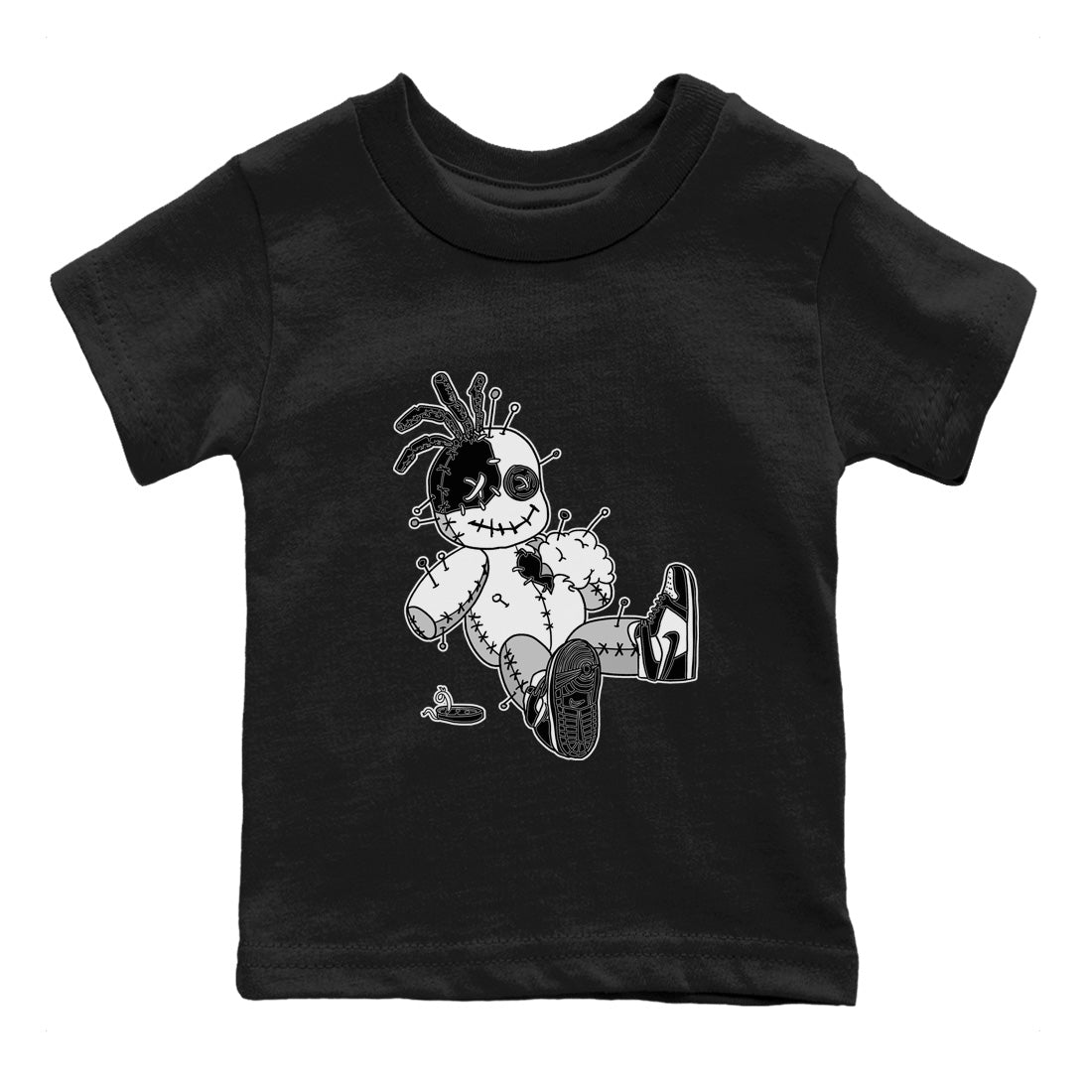 Jordan 1 Black White unique Halloween sneaker tee Voodoo Doll Sneaker Tees Jordan 1 Black White Sneaker Release Tees Kids Shirts