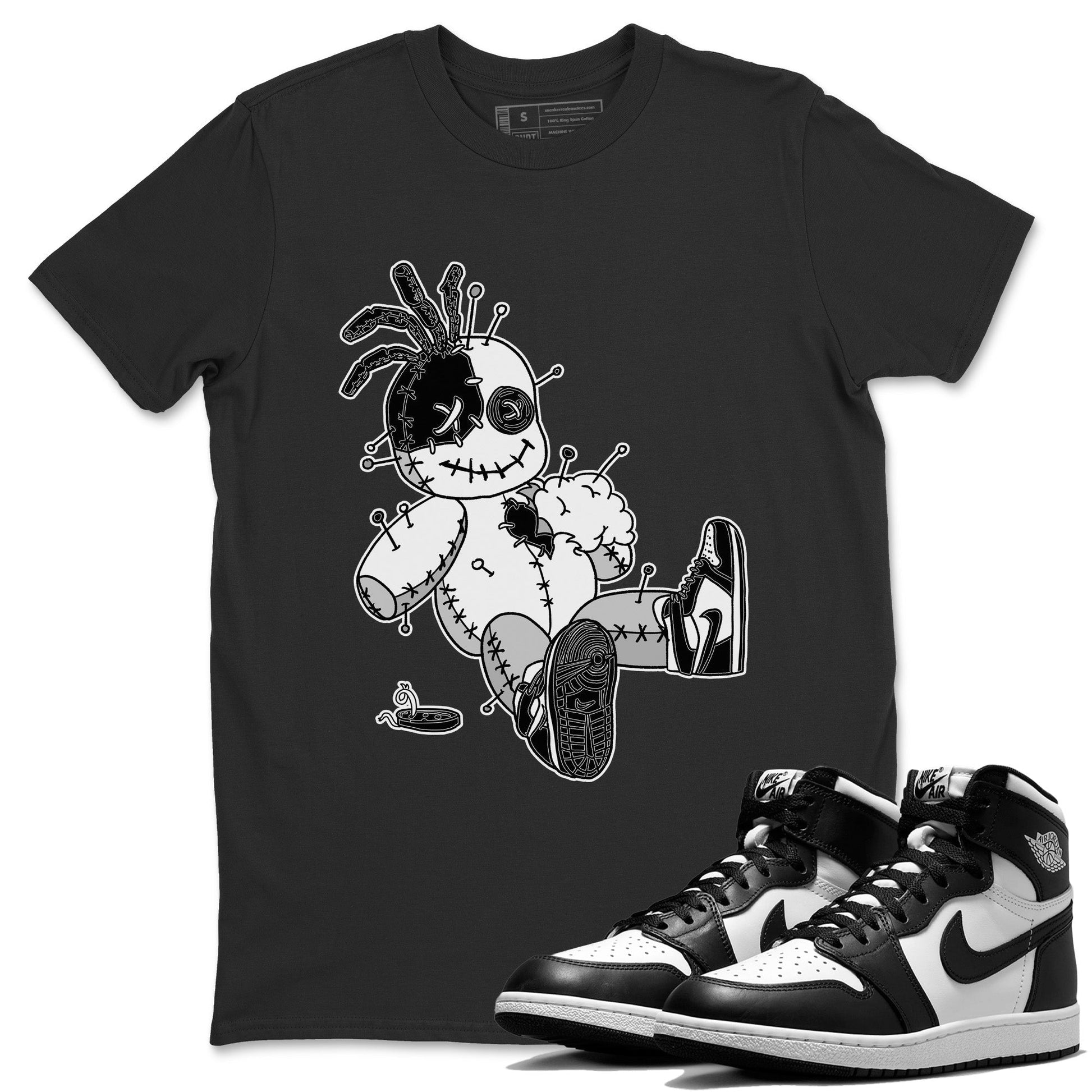 Jordan 1 Black White Sneaker Match Tees Voodoo Doll Sneaker Tees Jordan 1 Black White Sneaker Release Tees Unisex Shirts
