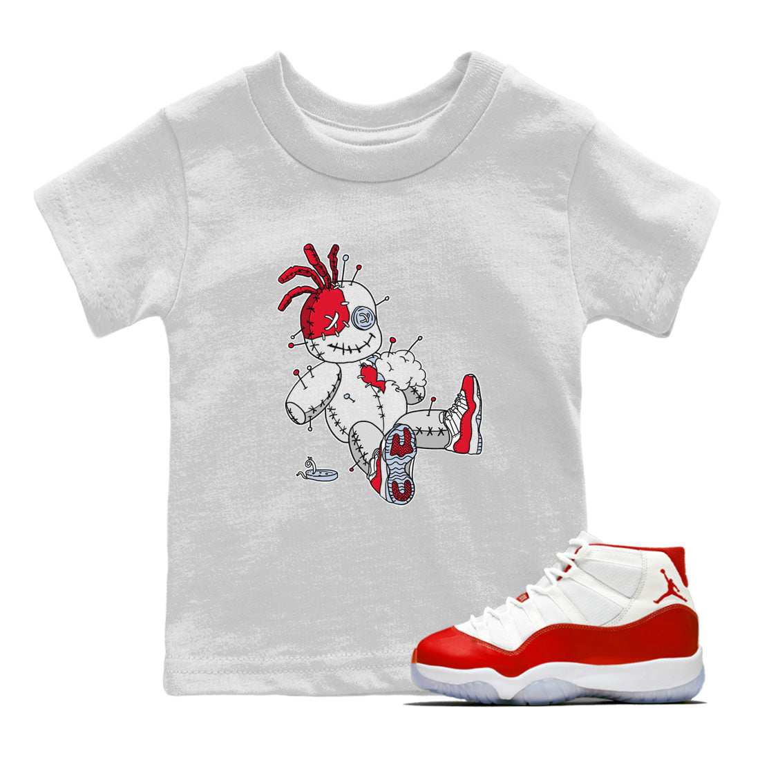 Jordan 11 Cherry Sneaker Match Tees Voodoo Doll Sneaker Tees Jordan 11 Cherry Sneaker Release Tees Kids Shirts