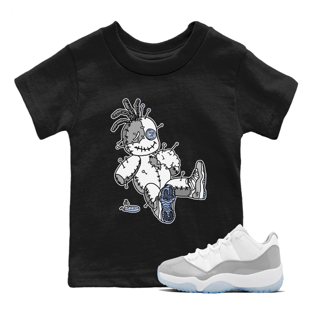 Air Jordan 11 White Cement unique Halloween sneaker tee Voodoo Doll Sneaker Tees Jordan 11 Retro White Cement Sneaker Release Tees Kids Shirts Black 1
