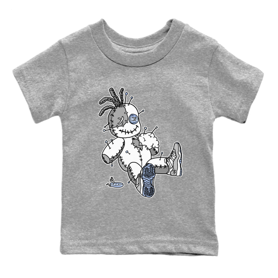 Air Jordan 11 White Cement unique Halloween sneaker tee Voodoo Doll Sneaker Tees Jordan 11 Retro White Cement Sneaker Release Tees Kids Shirts Heather Grey 2