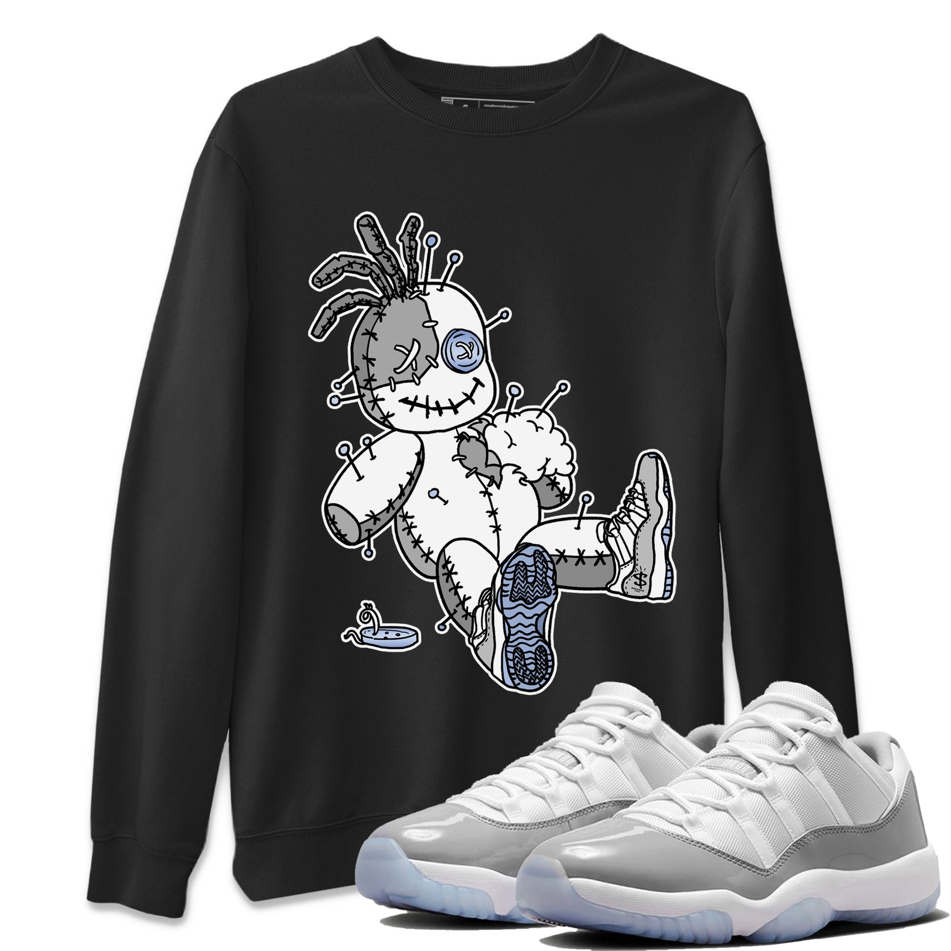 Air Jordan 11 White Cement unique Halloween sneaker tee Voodoo Doll Sneaker Tees Jordan 11 Retro White Cement Sneaker Release Tees Unisex Shirts Black 1
