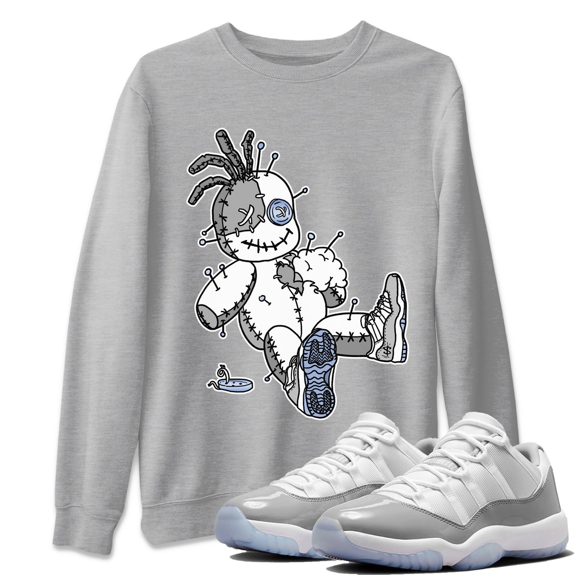 Air Jordan 11 White Cement unique Halloween sneaker tee Voodoo Doll Sneaker Tees Jordan 11 Retro White Cement Sneaker Release Tees Unisex Shirts Heather Grey 1