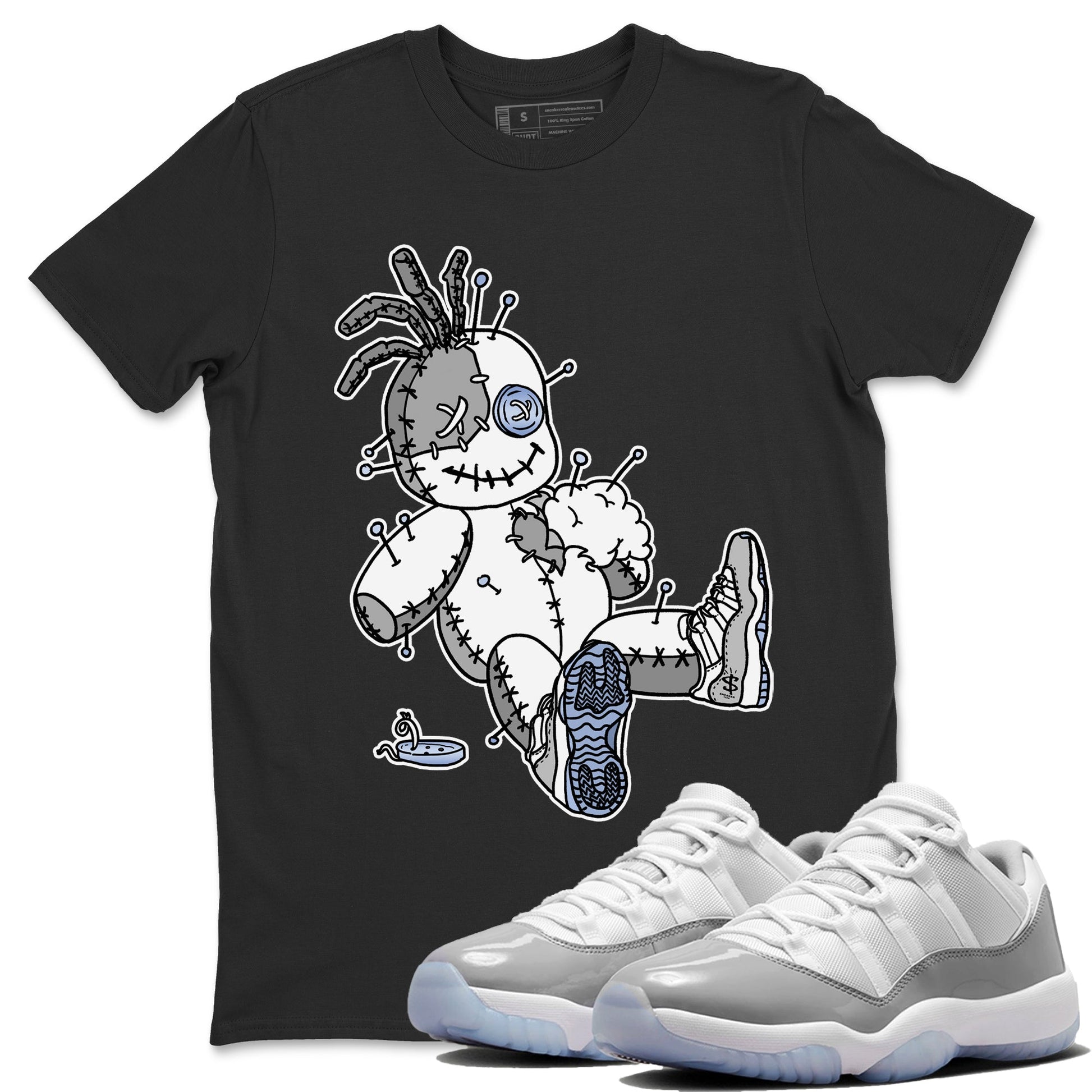 Air Jordan 11 White Cement unique Halloween sneaker tee Voodoo Doll Sneaker Tees Jordan 11 Retro White Cement Sneaker Release Tees Unisex Shirts Black 1