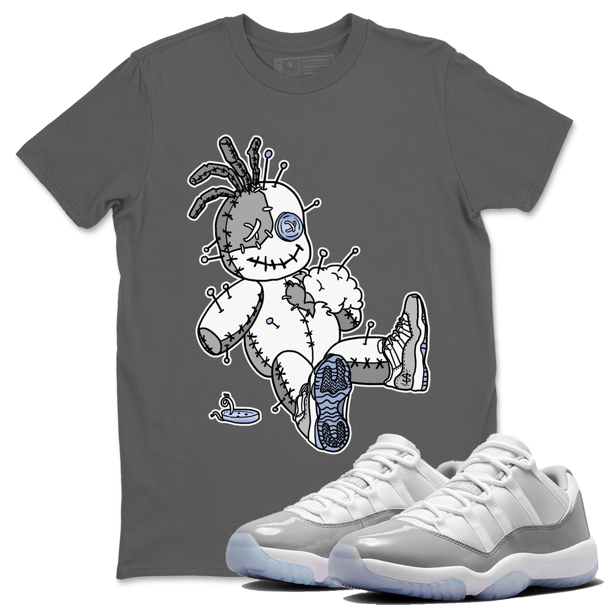 Air Jordan 11 White Cement Voodoo Doll Crew Neck Sneaker Tees Jordan 11 Retro White Cement Sneaker T-Shirts Washing and Care Tip