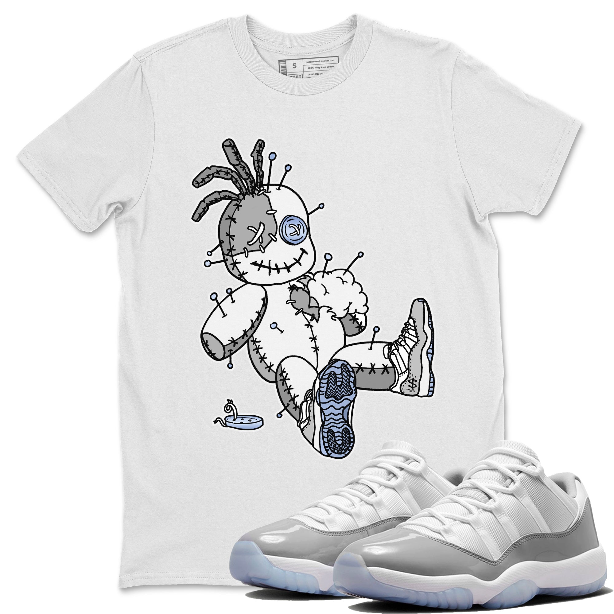 Air Jordan 11 White Cement unique Halloween sneaker tee Voodoo Doll Sneaker Tees Jordan 11 Retro White Cement Sneaker Release Tees Unisex Shirts White 1