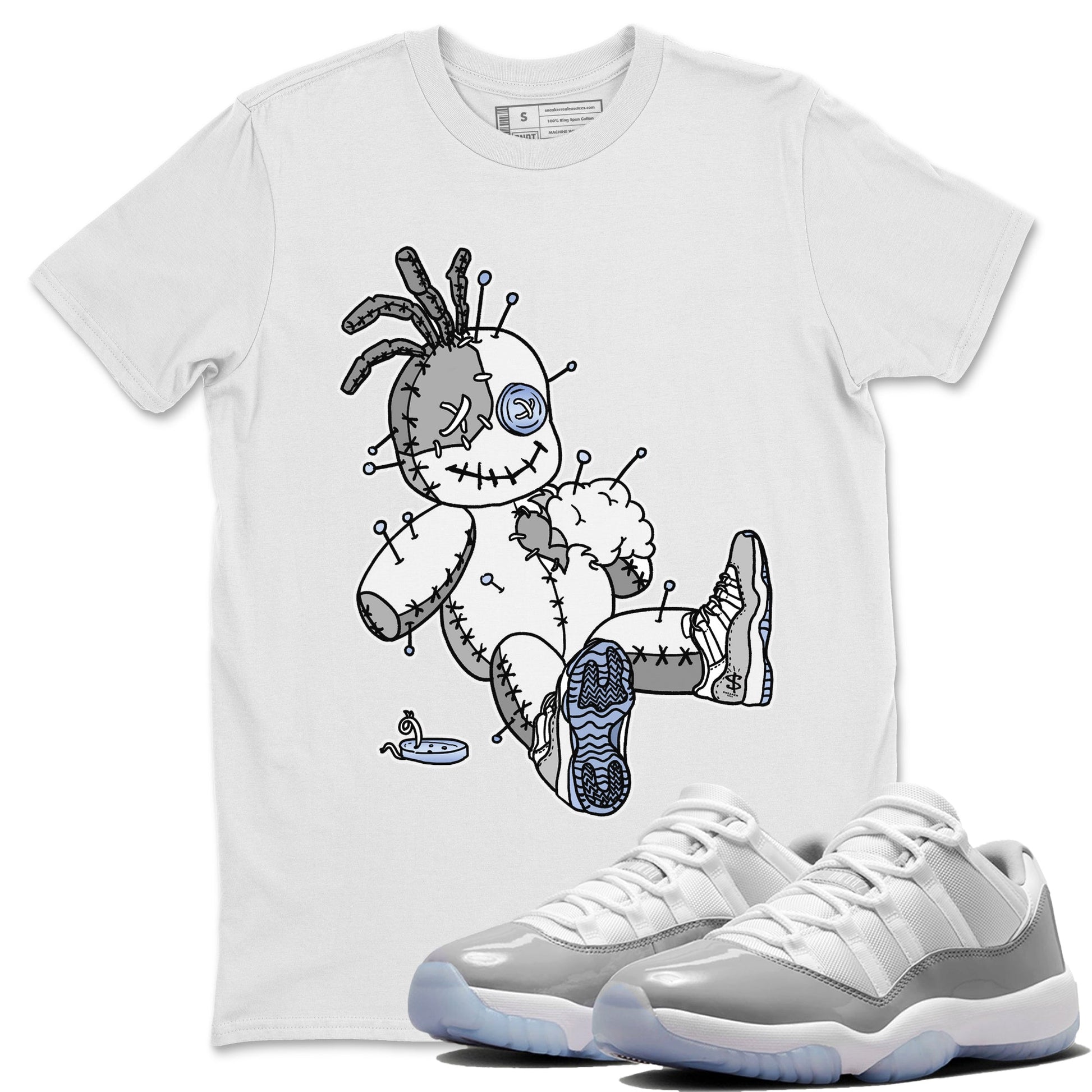 Air Jordan 11 White Cement unique Halloween sneaker tee Voodoo Doll Sneaker Tees Jordan 11 Retro White Cement Sneaker Release Tees Unisex Shirts White 1