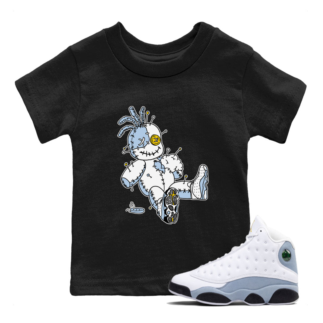13s Blue Grey shirt to match jordans Voodoo Doll sneaker tees Air Jordan 13 Retro Blue Grey SNRT sneaker release tees baby toddler Black 1 cotton Shirt