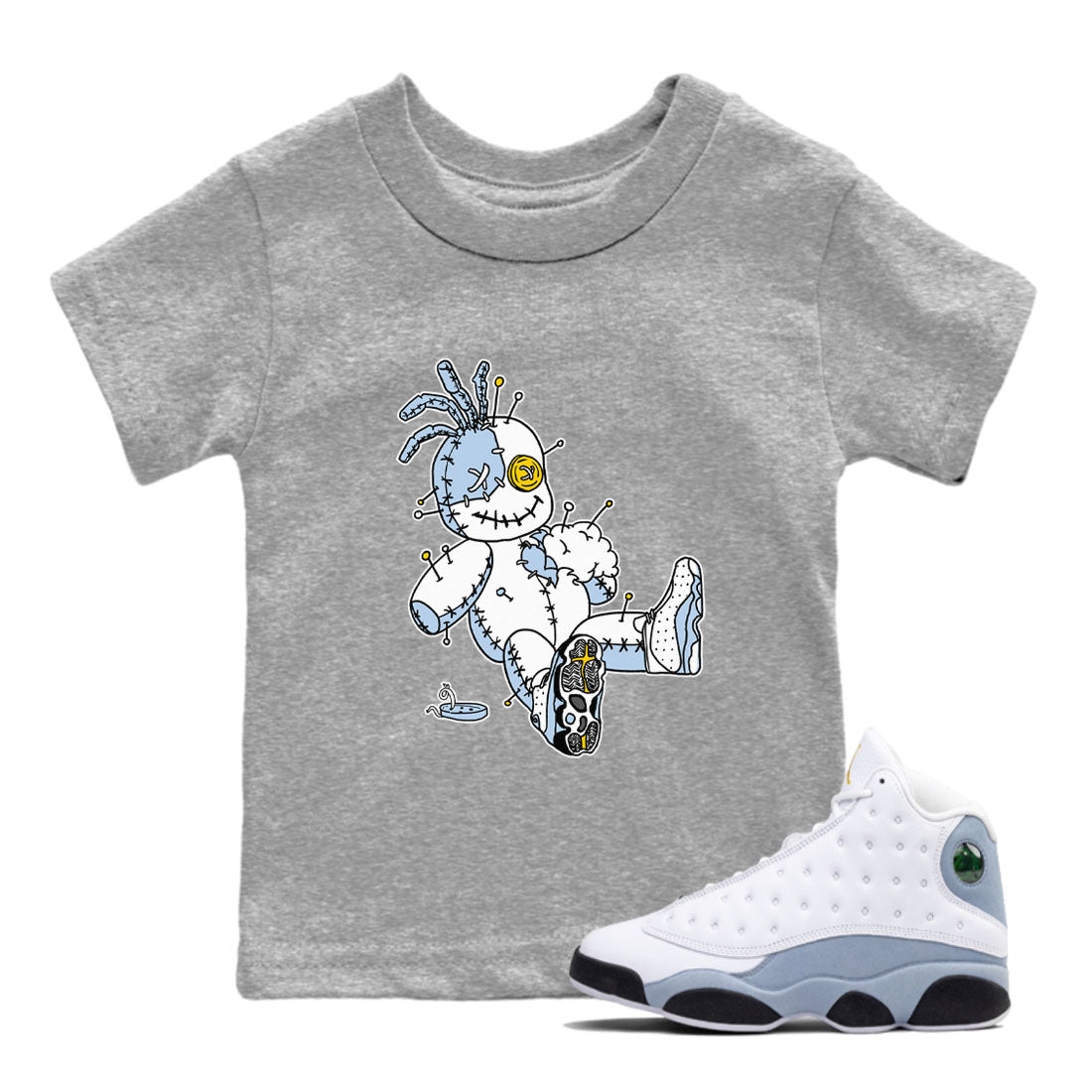 13s Blue Grey shirt to match jordans Voodoo Doll sneaker tees Air Jordan 13 Retro Blue Grey SNRT sneaker release tees baby toddler Heather Grey 1 cotton Shirt