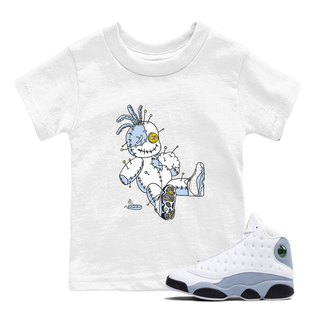 13s Blue Grey shirt to match jordans Voodoo Doll sneaker tees Air Jordan 13 Retro Blue Grey SNRT sneaker release tees baby toddler White 1 cotton Shirt