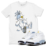 13s Blue Grey shirt to match jordans Voodoo Doll sneaker tees Air Jordan 13 Retro Blue Grey SNRT Sneaker Release Tees unisex cotton White 1 crew neck shirt