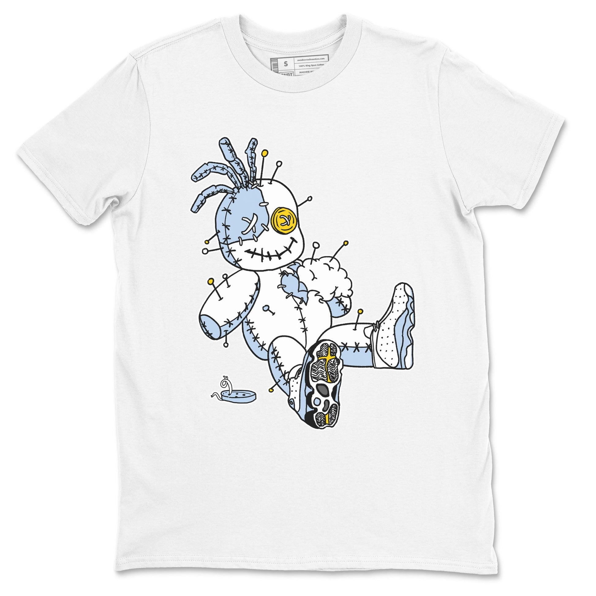 13s Blue Grey shirt to match jordans Voodoo Doll sneaker tees Air Jordan 13 Retro Blue Grey SNRT Sneaker Release Tees unisex cotton White 2 crew neck shirt