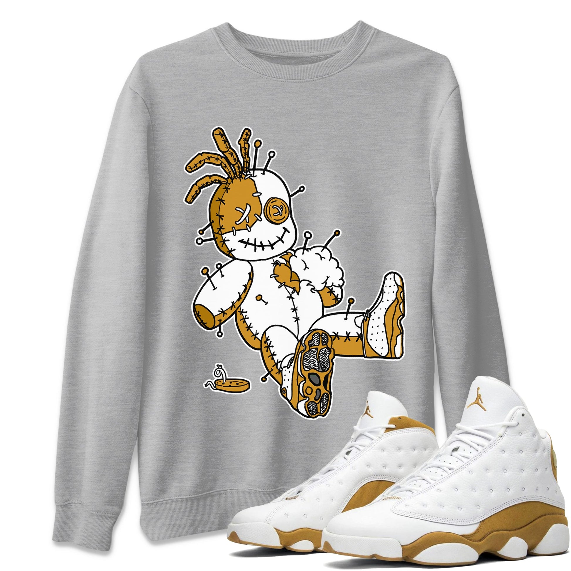 Jordan Retro 13 Wheat Sneaker Matching Tee Voodoo Doll Sneaker Tees 13 Wheat Sneaker T-Shirt Unisex Shirts Heather Grey 1