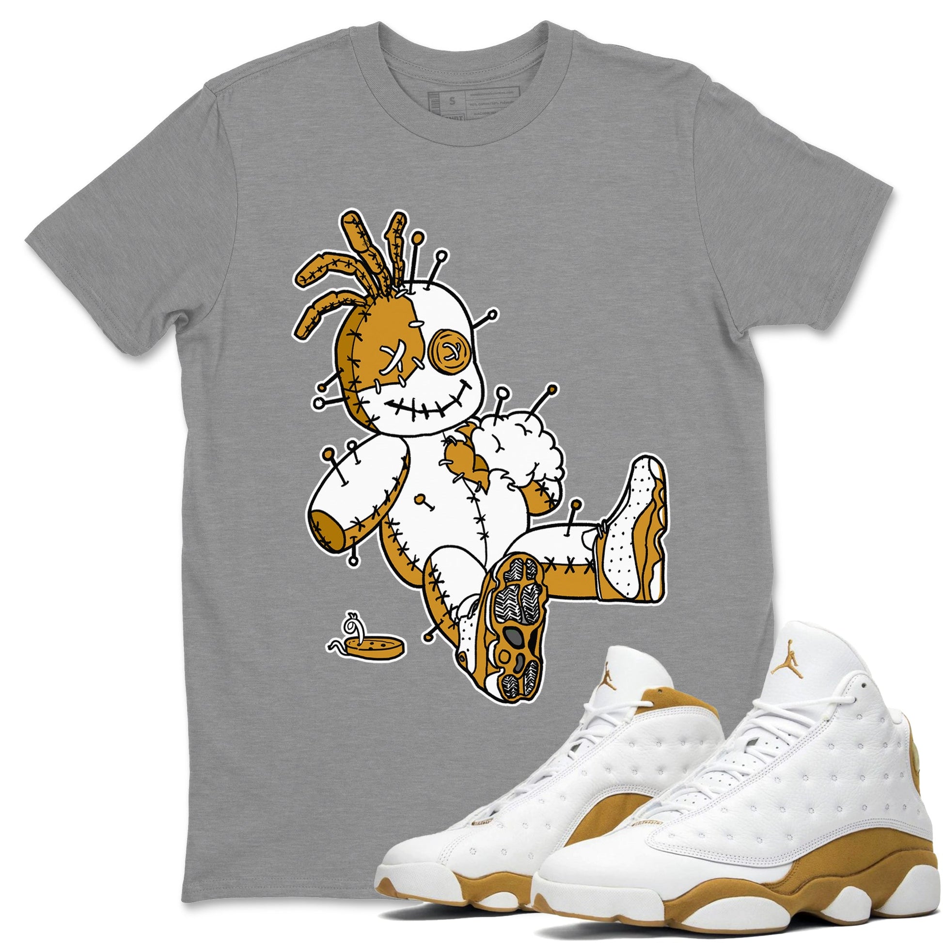 Jordan Retro 13 Wheat Sneaker Matching Tee Voodoo Doll Sneaker Tees 13 Wheat Sneaker T-Shirt Unisex Shirts Heather Grey 1