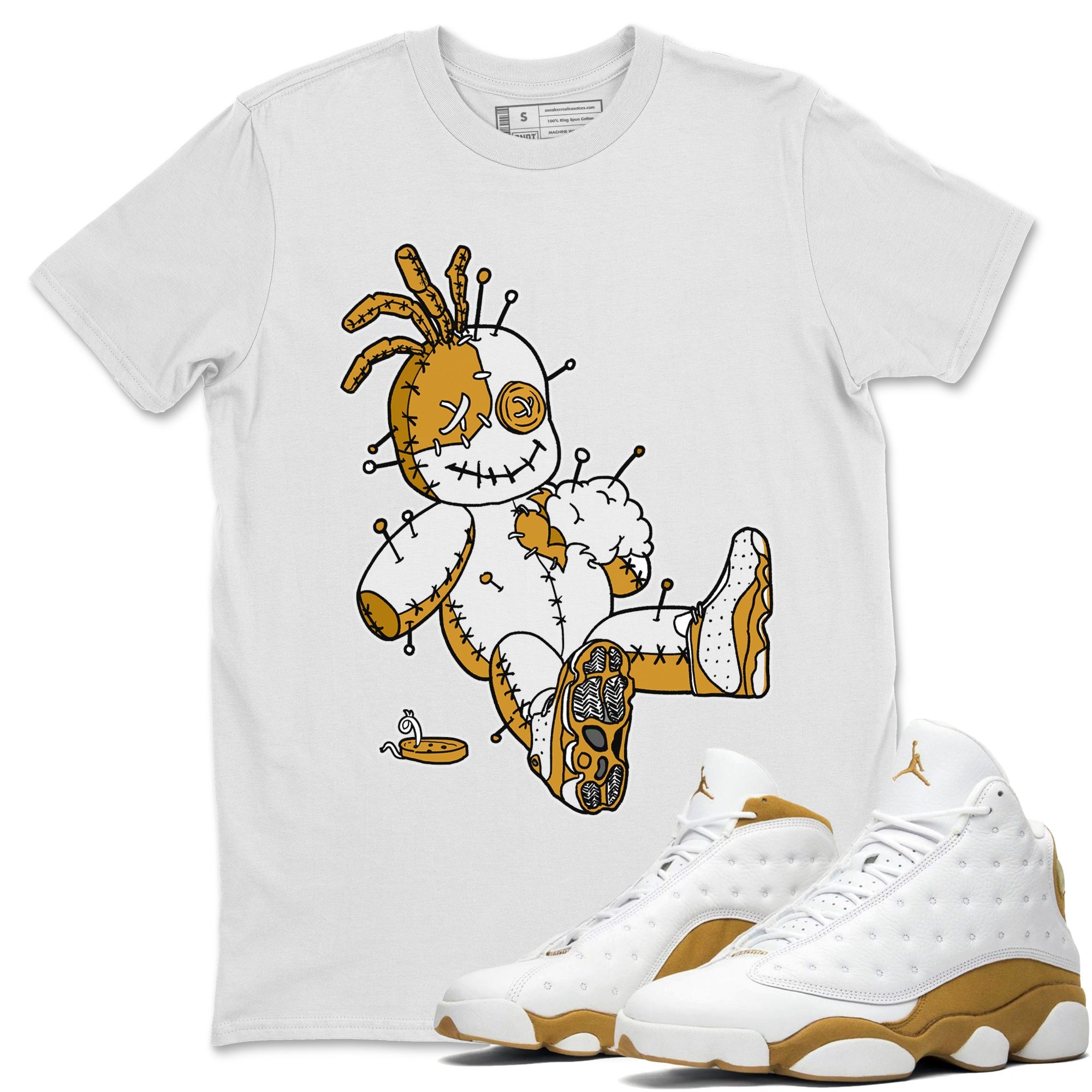 Jordan Retro 13 Wheat Sneaker Matching Tee Voodoo Doll Sneaker Tees 13 Wheat Sneaker T-Shirt Unisex Shirts White 1