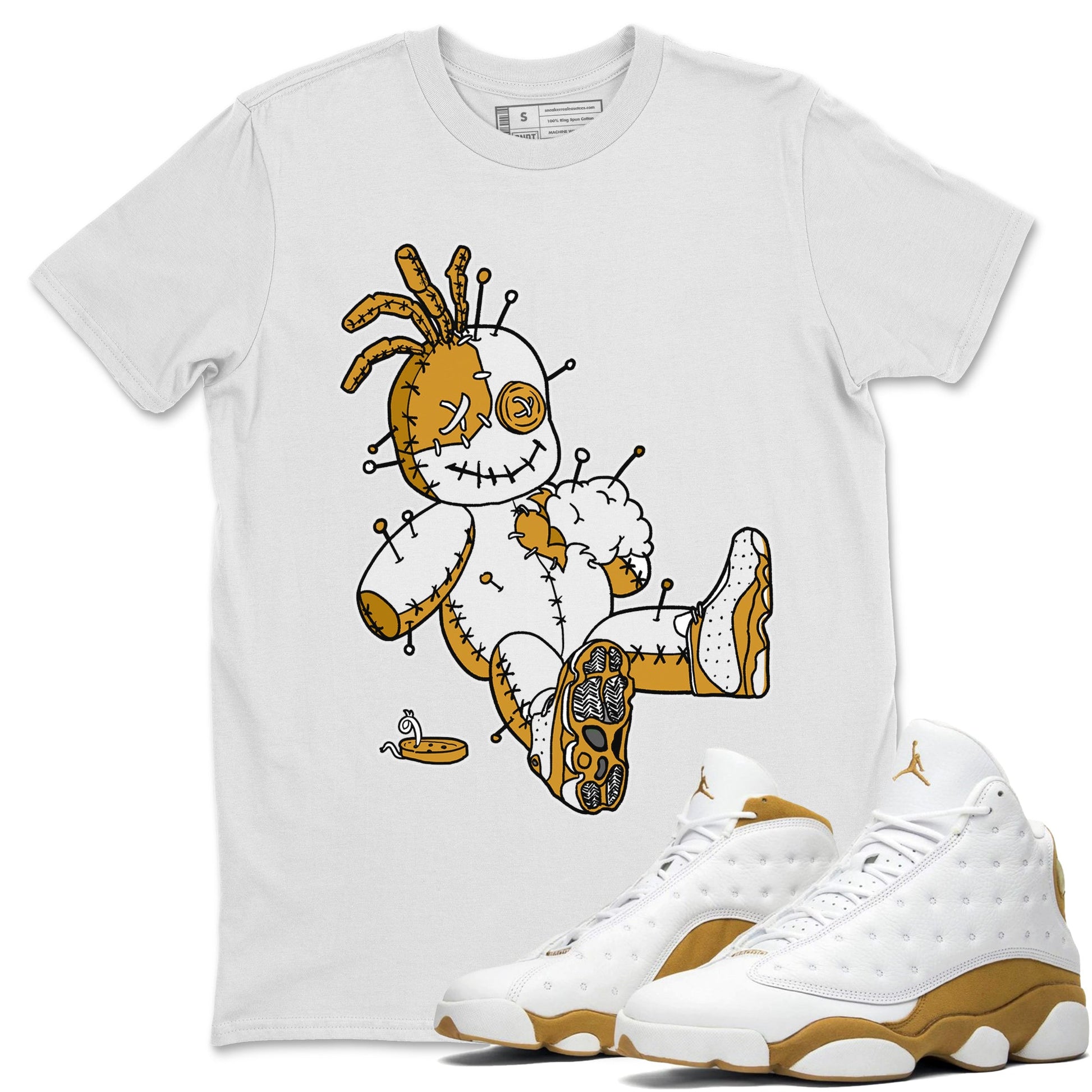 Jordan Retro 13 Wheat Sneaker Matching Tee Voodoo Doll Sneaker Tees 13 Wheat Sneaker T-Shirt Unisex Shirts White 1