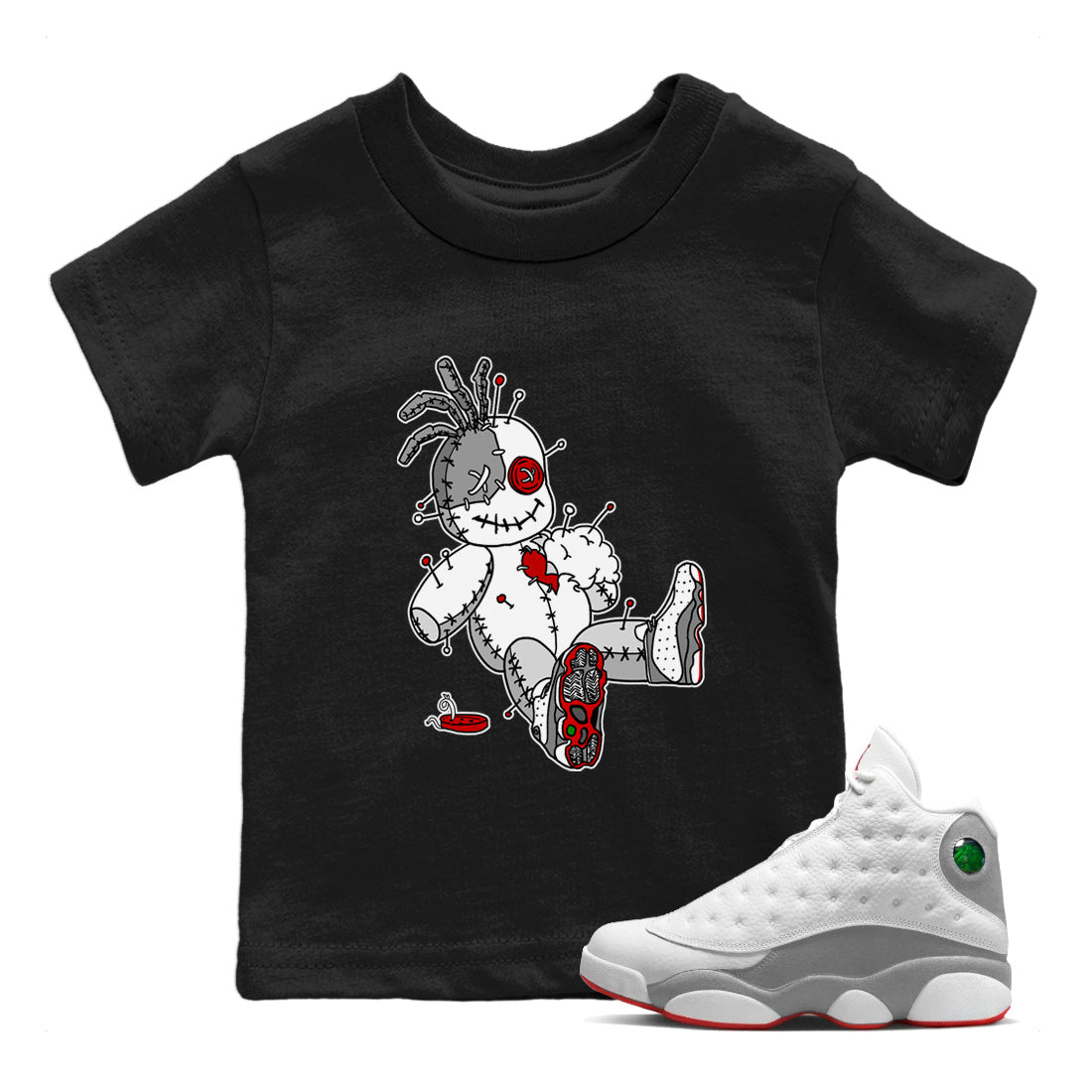 Air Jordan 13 Wolf Grey unique Halloween sneaker tee Voodoo Doll Sneaker Tees Air Jordan 13 Retro Wolf Grey T-Shirt Kids Shirts Black 1